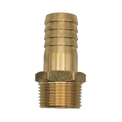 Picture of Brass male BSPT x hosetail adaptor. Hose ID  ¾" x ¾" BSPT male thread