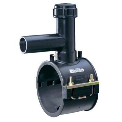 Picture of 110mm x 32mm Plasson EF Tapping Saddle 90° spigot outlet  - PE100 black