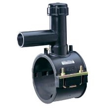 Picture of 90mm x 25mm Plasson EF Tapping Saddle 90° spigot outlet  - PE100 black