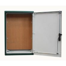 Picture of Green GRP Enclosure c/w single door/backboard/lock. 930x605x320mm (HxWxD)