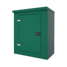 Picture of Green GRP Kiosk c/w single door/backboard/lock. 1150x940x470mm (HxWxD)