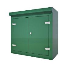 Picture of Green GRP Kiosk c/w double door/backboard/lock. 1270x1065x650mm (HxWxD)