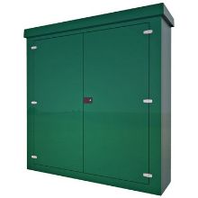 Picture of Green GRP Kiosk c/w walk-in double door/backboard/lock. 2080x2000x1000mm (HxWxD)