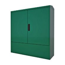 Picture of Green GRP Enclosure c/w double door/backboard/lock. 1115x1060x320mm (HxWxD)
