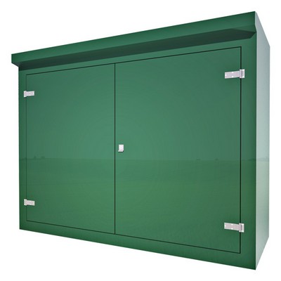 Picture of Green GRP Kiosk c/w double door/backboard/lock. 1585x2020x800mm (HxWxD)