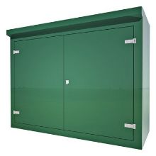 Picture of Green GRP Kiosk c/w double door/backboard/lock. 1585x2020x800mm (HxWxD)