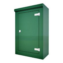 Picture of Green GRP Kiosk c/w single door/backboard/lock. 1100x750x400mm (HxWxD)