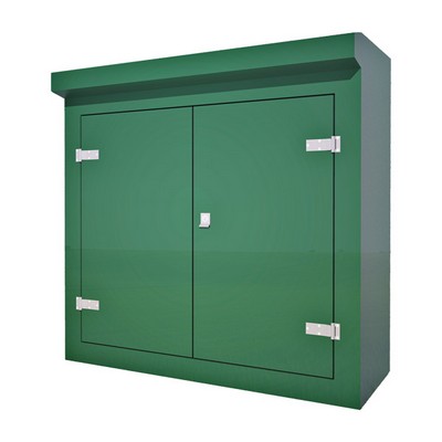 Picture of Green GRP Kiosk c/w double door/backboard/lock. 1250x1300x400mm (HxWxD)