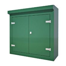 Picture of Green GRP Kiosk c/w double door/backboard/lock. 1250x1300x400mm (HxWxD)