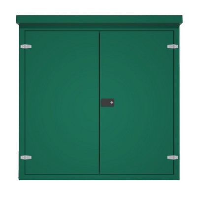Picture of Green GRP Kiosk c/w double door/backboard/lock. 1505x1500x650mm (HxWxD)