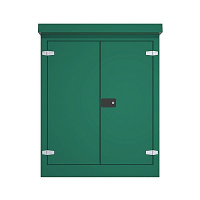 Picture of Green GRP Kiosk c/w double door/backboard/lock. 1260x1000x500mm (HxWxD)