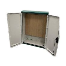 Picture of Green GRP Enclosure c/w double door/backboard/lock. 1154x800x320mm (HxWxD)