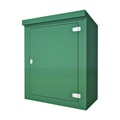 Picture of Green GRP Kiosk c/w single door/backboard/lock. 1150x945x500mm (HxWxD)