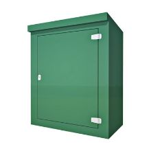 Picture of Green GRP Kiosk c/w single door/backboard/lock. 1150x945x500mm (HxWxD)