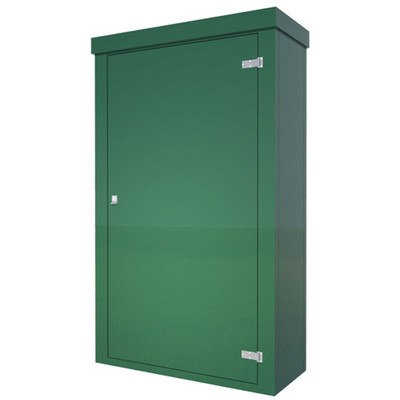 Picture of Green GRP Kiosk c/w walk-in double door/backboard/lock. 2000x1200x500mm (HxWxD)