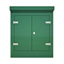 Picture of Green GRP Kiosk c/w double door/backboard/lock. 1270x1065x455mm (HxWxD)