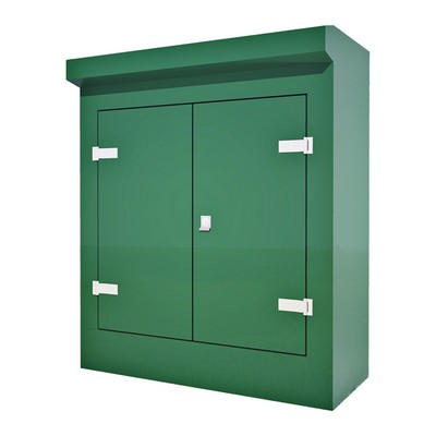 Picture of Green GRP Kiosk c/w double door/backboard/lock. 1270x1065x455mm (HxWxD)