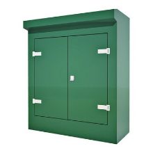 Picture of Green GRP Kiosk c/w double door/backboard/lock. 1270x1065x455mm (HxWxD)
