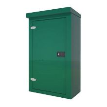 Picture of Green GRP Kiosk c/w single door/backboard/lock. 1260x750x400mm (HxWxD)