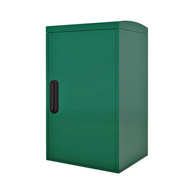 Picture of Green GRP Enclosure c/w single door/backboard/lock. 670x400x320mm (HxWxD)
