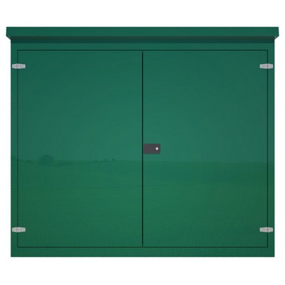 Picture of Green GRP Kiosk c/w double door/backboard/lock. 1700x2000x850mm (HxWxD)