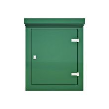Picture of Green GRP Kiosk c/w single door/backboard/lock. 1160x935x600mm (HxWxD)