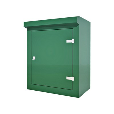 Picture of Green GRP Kiosk c/w single door/backboard/lock. 1160x935x600mm (HxWxD)