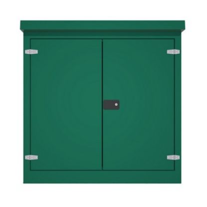 Picture of Green GRP Kiosk c/w double door/backboard/lock. 1260x1250x500mm (HxWxD)