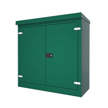 Picture of Green GRP Kiosk c/w double door/backboard/lock. 1260x1250x500mm (HxWxD)