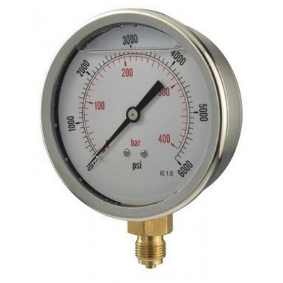 Picture of 100mm Pressure gauge. 300psi/20 bar. ½'' bottom entry glycerine filled SS case