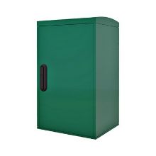Picture of Green GRP Enclosure c/w single door/backboard/lock. 670x400x320mm (HxWxD)