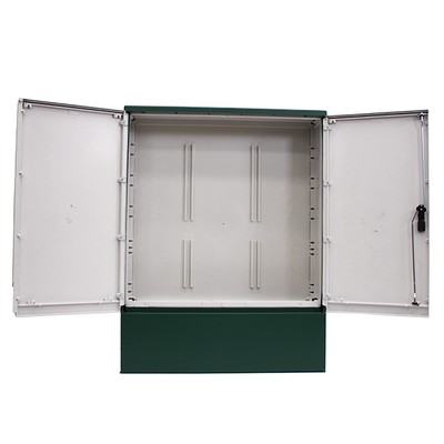 Picture of Green GRP Enclosure c/w double door/backboard/lock. 1150x1130x320mm (HxWxD)