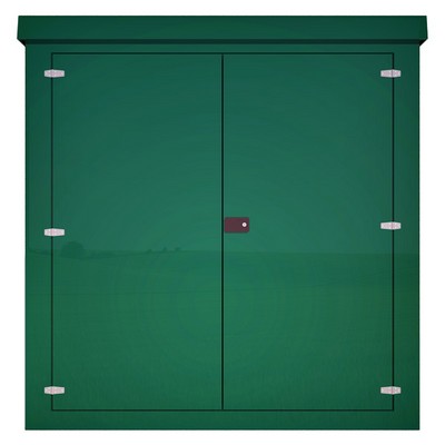 Picture of Green GRP Kiosk c/w walk-in double door/backboard/lock. 2080x2000x1000mm (HxWxD)
